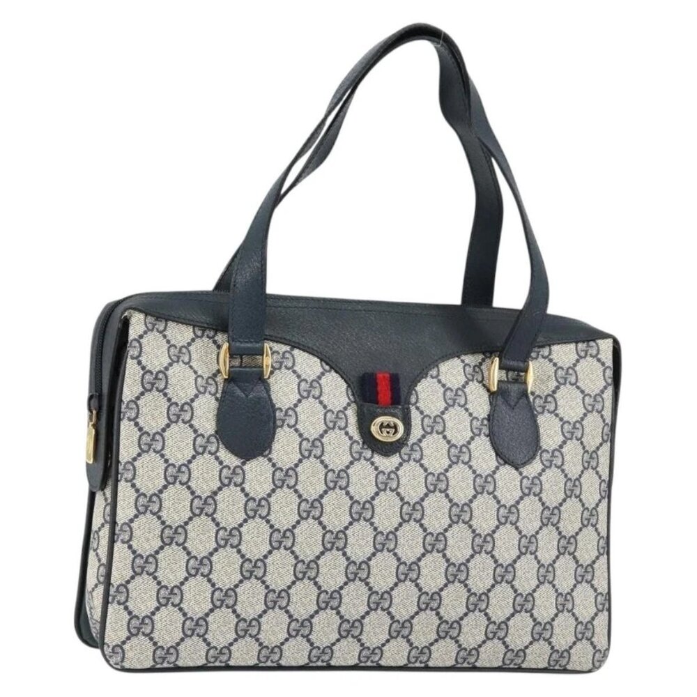 GUCCI GG Supreme Sherry Line Hand Bag PVC Navy Red 41 02 079 Auth 155654